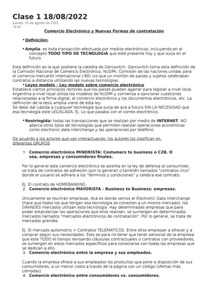 Clase 1 Comercio Electronico - Clase 1 18/08/ jueves, 18 de agosto de 2022  18: Comercio Electrónico - Studocu