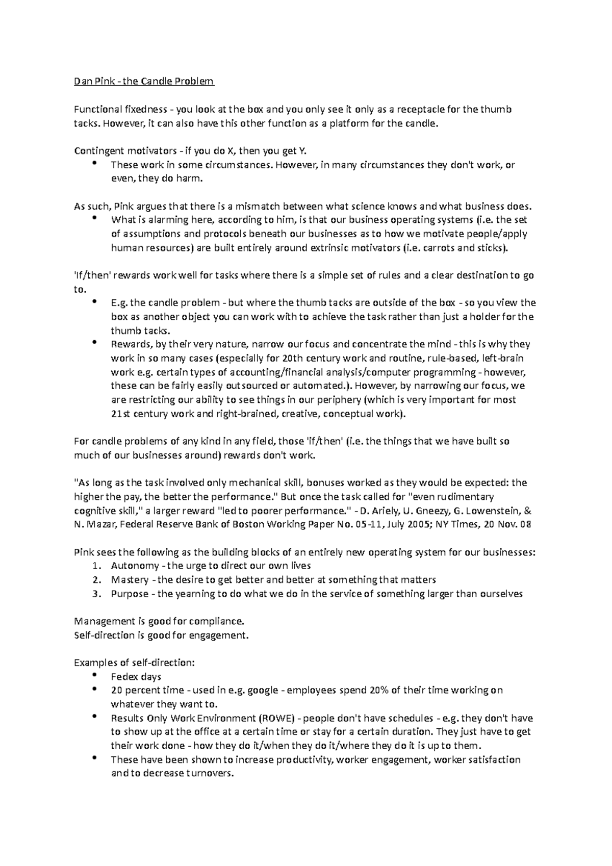 Tutorial 3 Notes - Dan Pink - the Candle Problem Functional fixedness ...