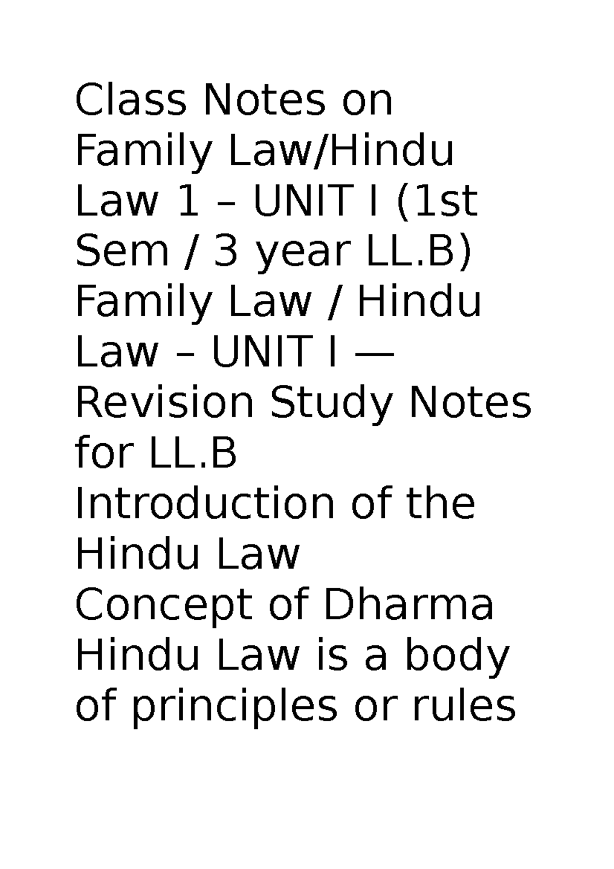 Class Notes On Family Law - Class Notes On Family Law/Hindu Law 1 ...