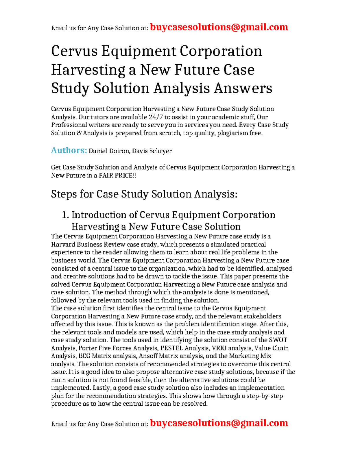 Case Solution Cervus Equipment Corporation Harvesting a New Future ...