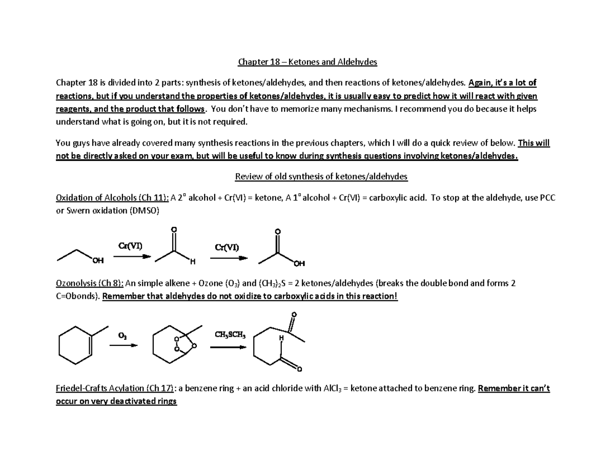 Ch 18 Chart (Ketones And Aldehydes) - Chapter 18 – Ketones And ...