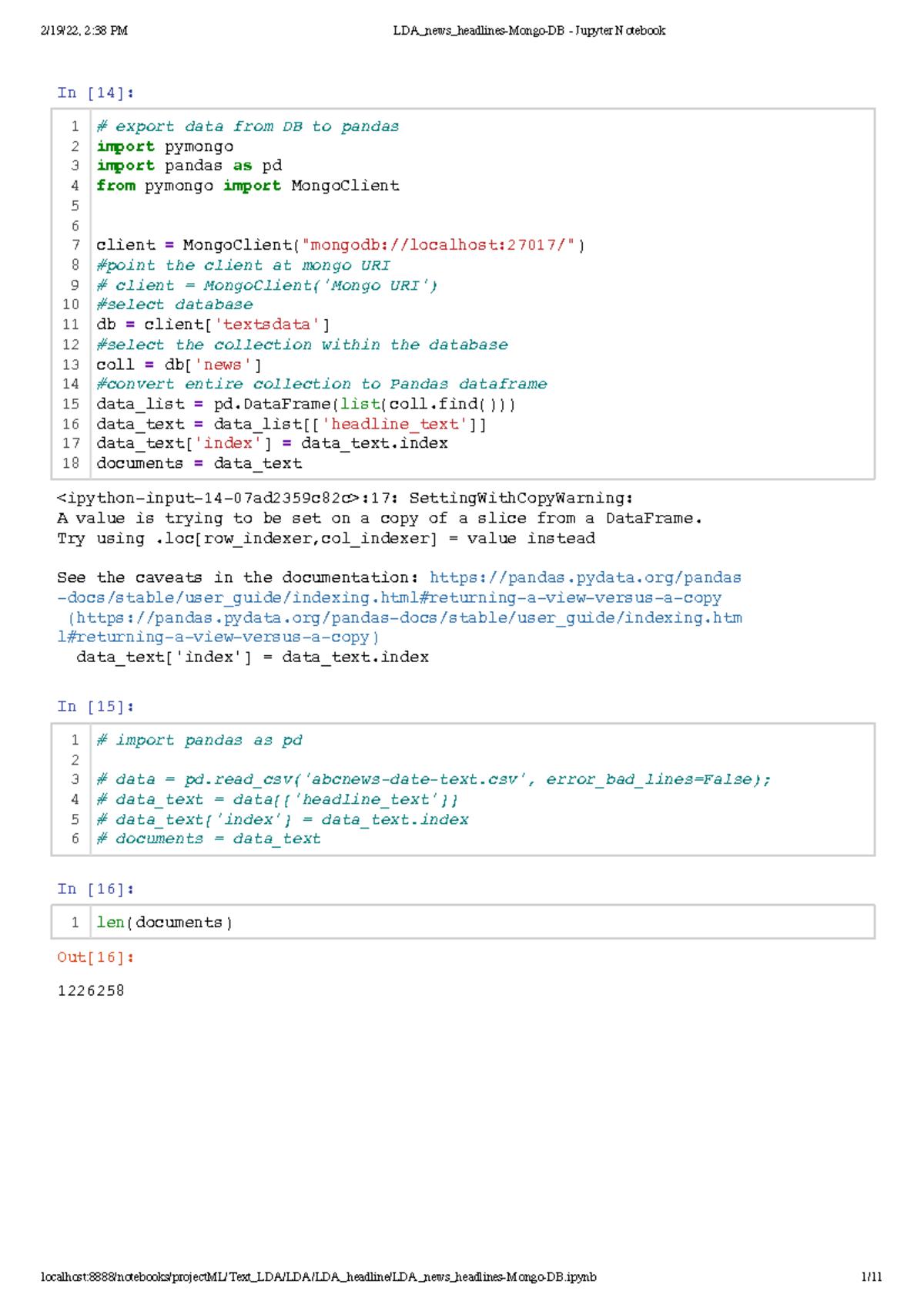LDAwith DB - LDA with DB and connection code - In [14]: In [15]: In [16 ...