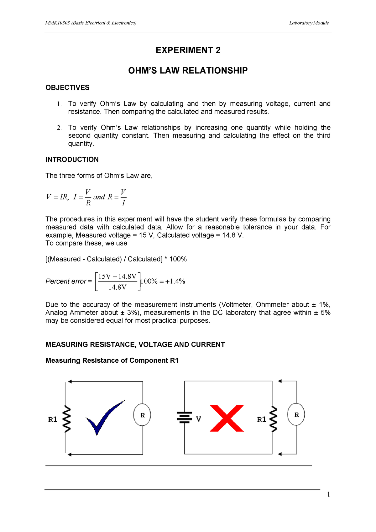 experiment 2 ohm's law