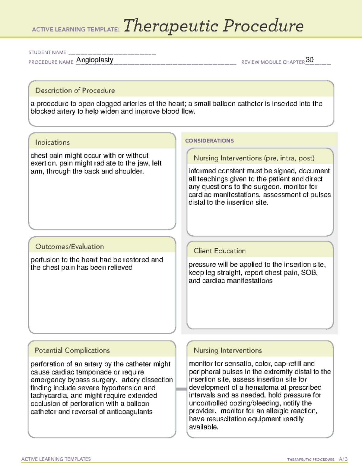 Ati Therapeutic Procedure Angioplasty Pdf Active Learning Template - Vrogue