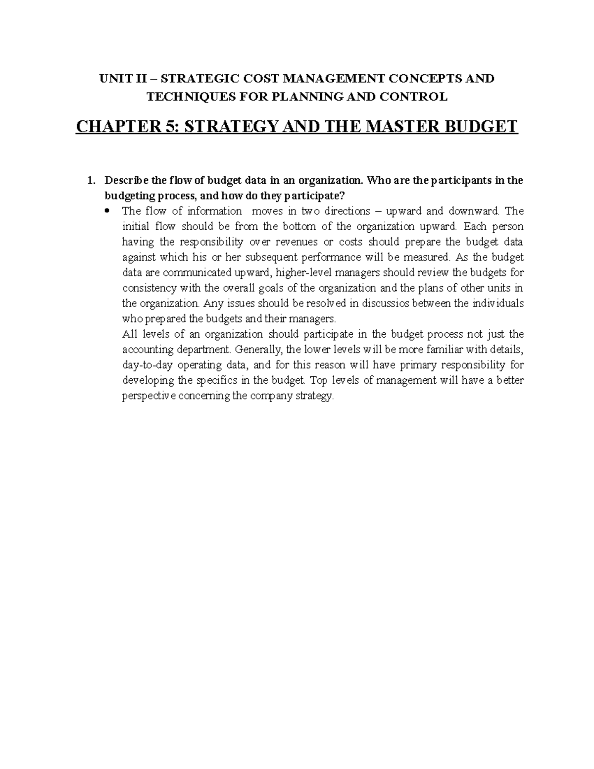 Chap 5 - Quest 4 - UNIT II – STRATEGIC COST MANAGEMENT CONCEPTS AND ...