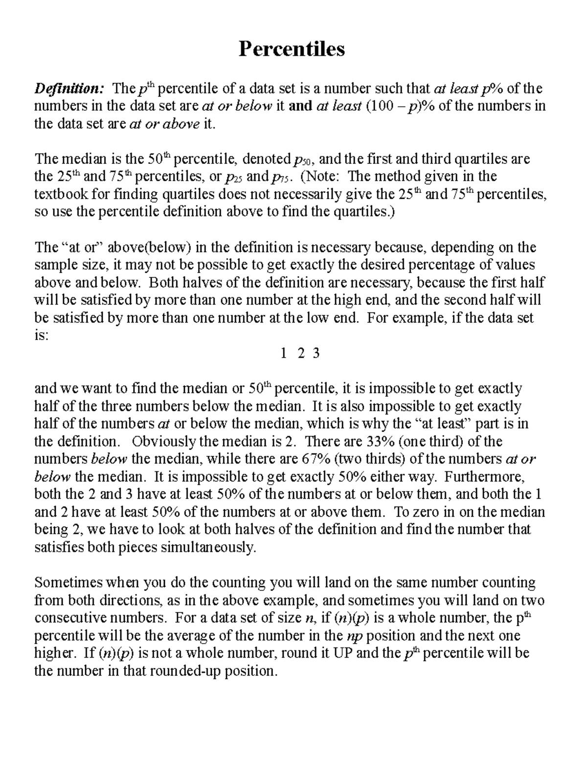 04. Percentiles - Percentiles Definition: The pth percentile of a data ...