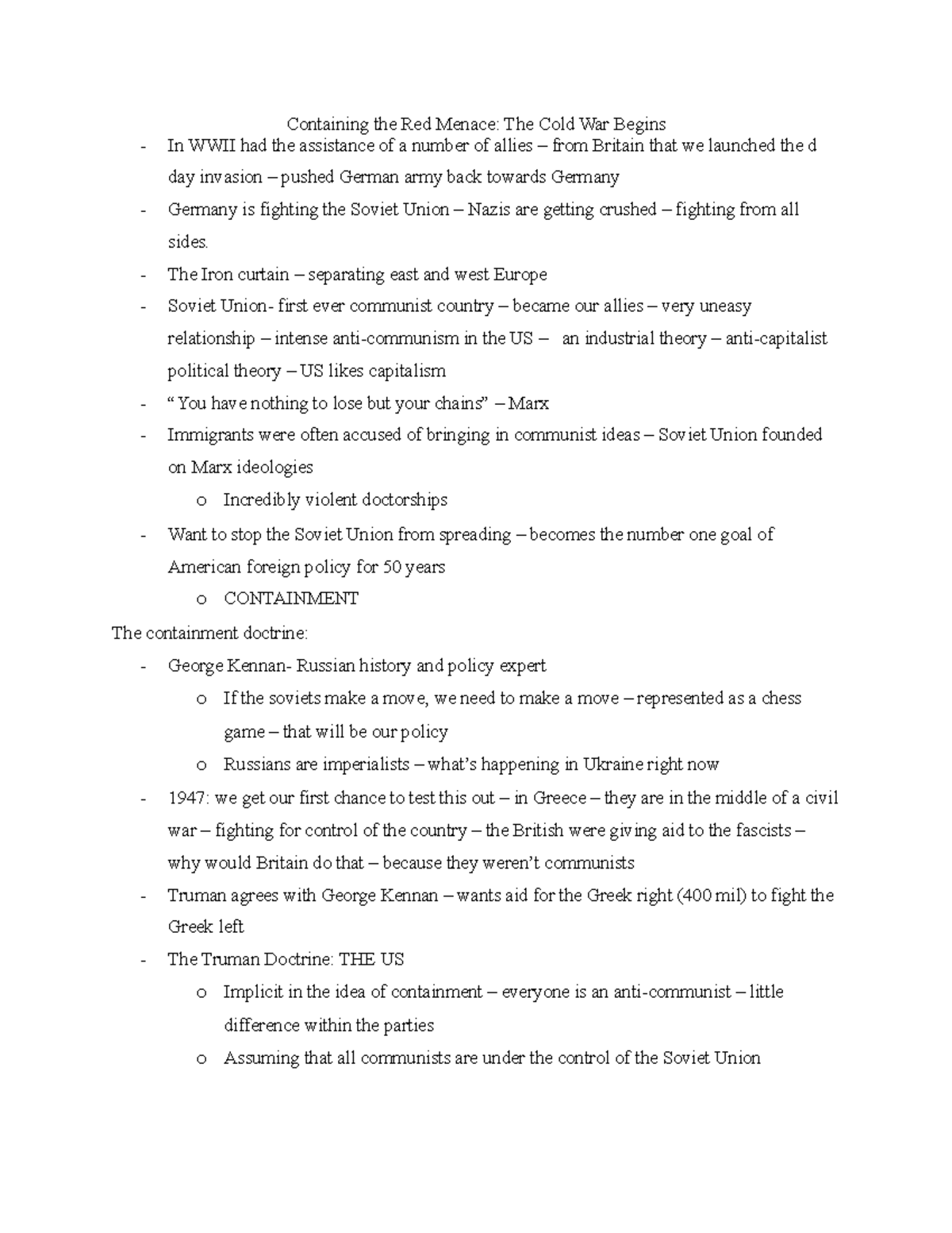 Exam 2 notes - Containing the Red Menace: The Cold War Begins In WWII ...