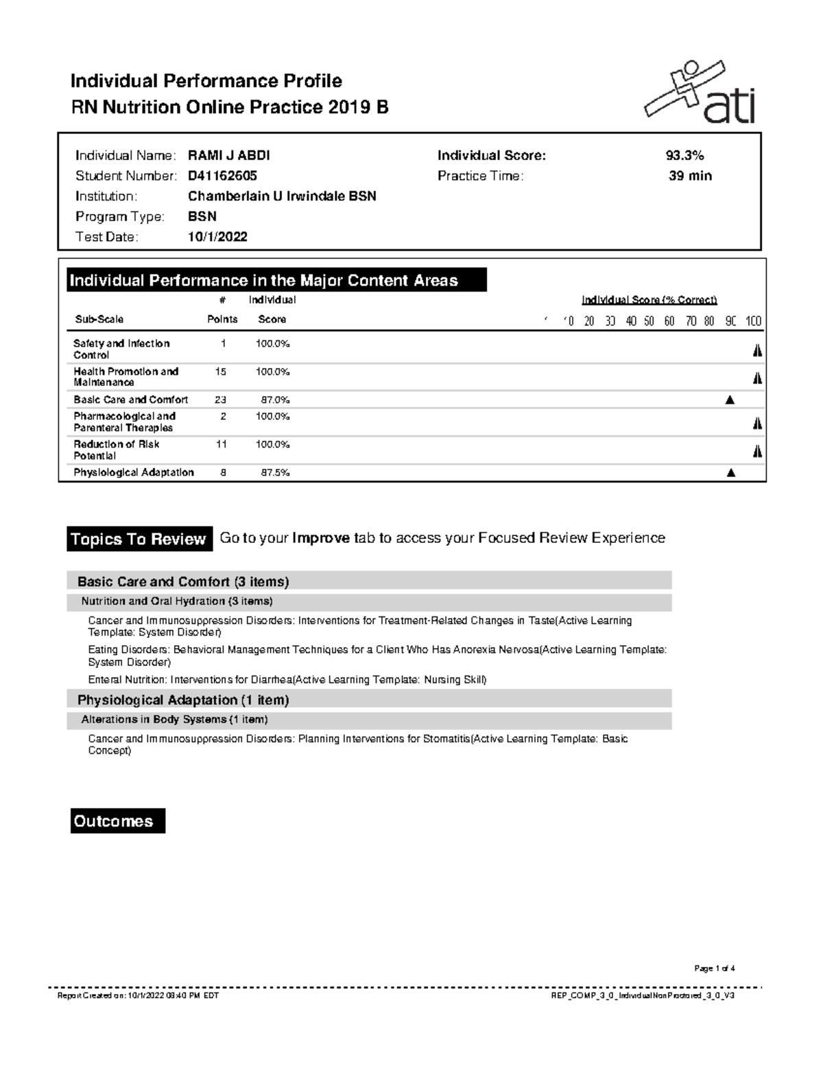 ATI Nutritional Online Practice - Individual Performance Profile RN ...