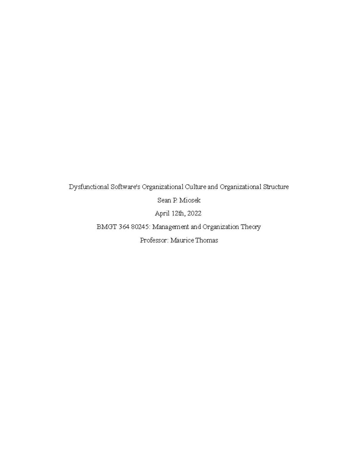 Dysfunctional Software Sean Miosek Project 2 - Dysfunctional Software's ...