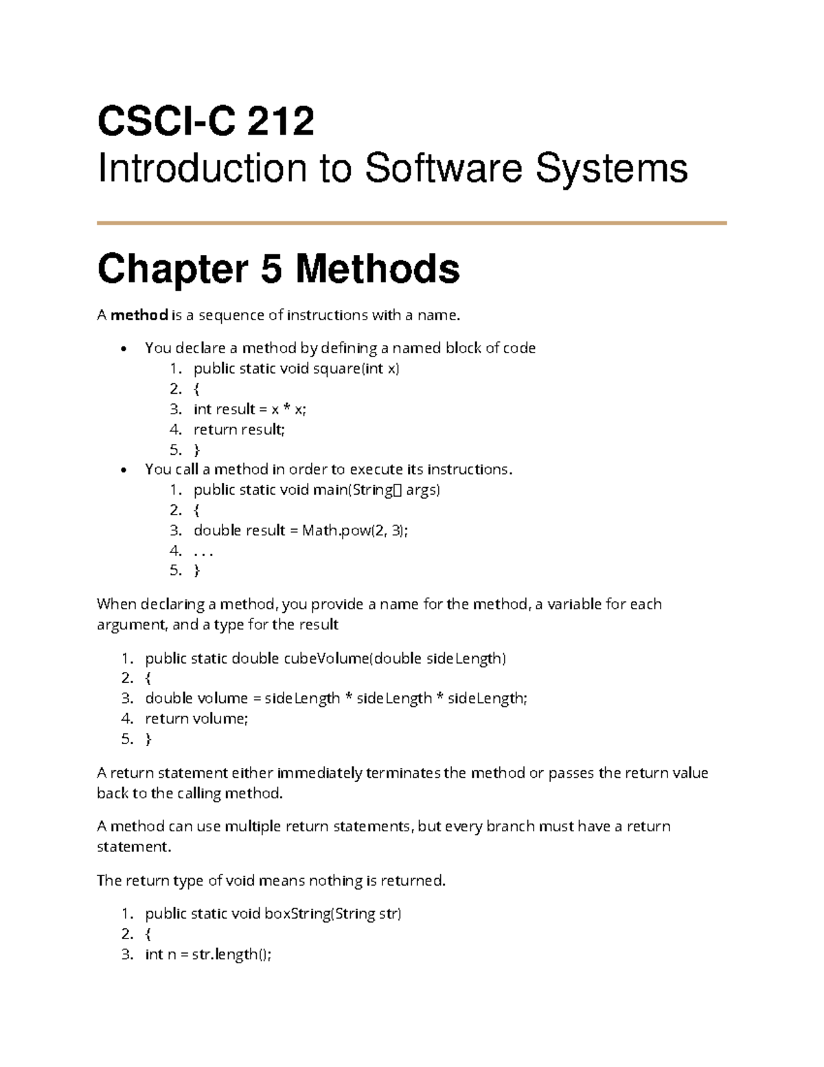 Chapter 5 Methods - CSCI-C 212 Introduction To Software Systems Chapter ...