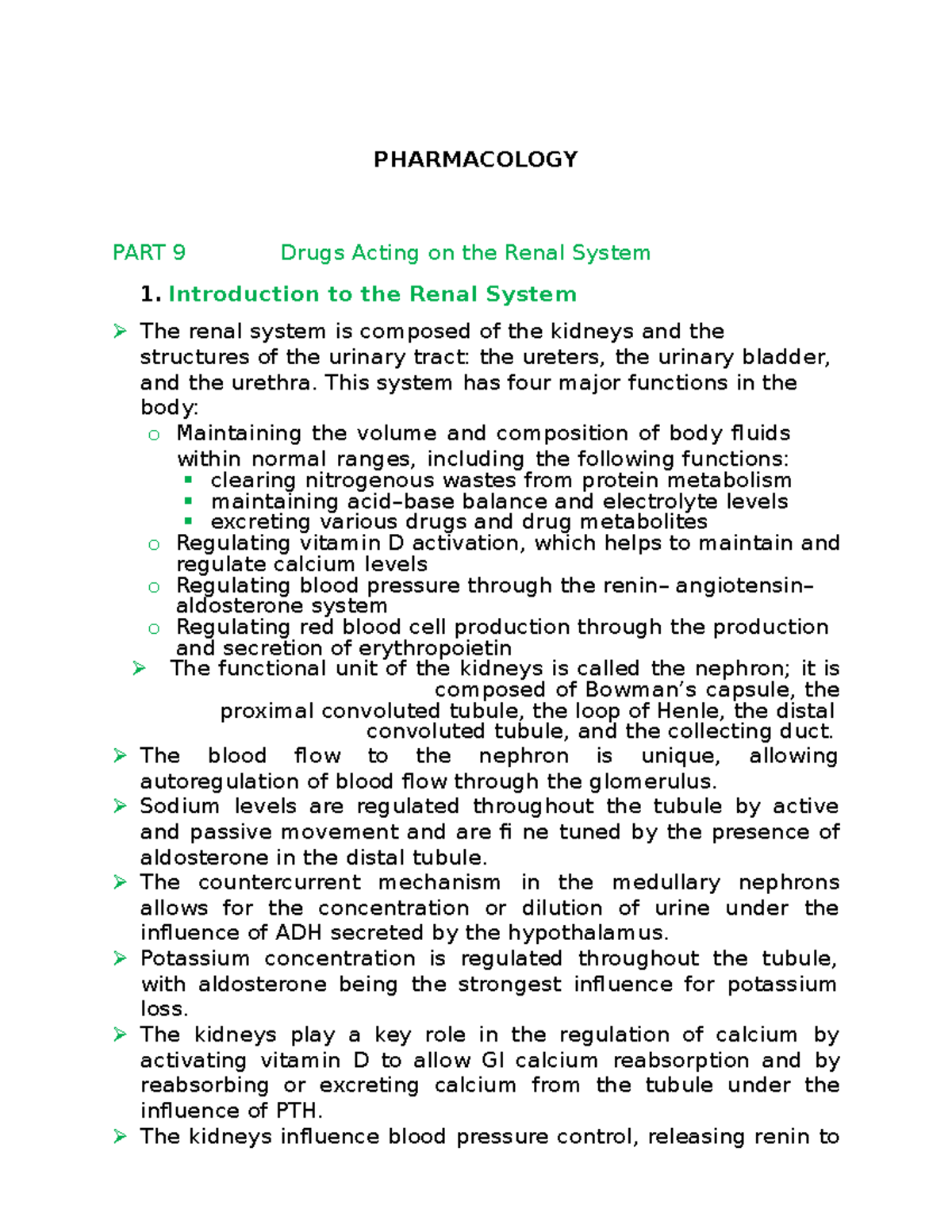 Pharmacology Part 9 Drug acting on the renal system - PHARMACOLOGY PART ...