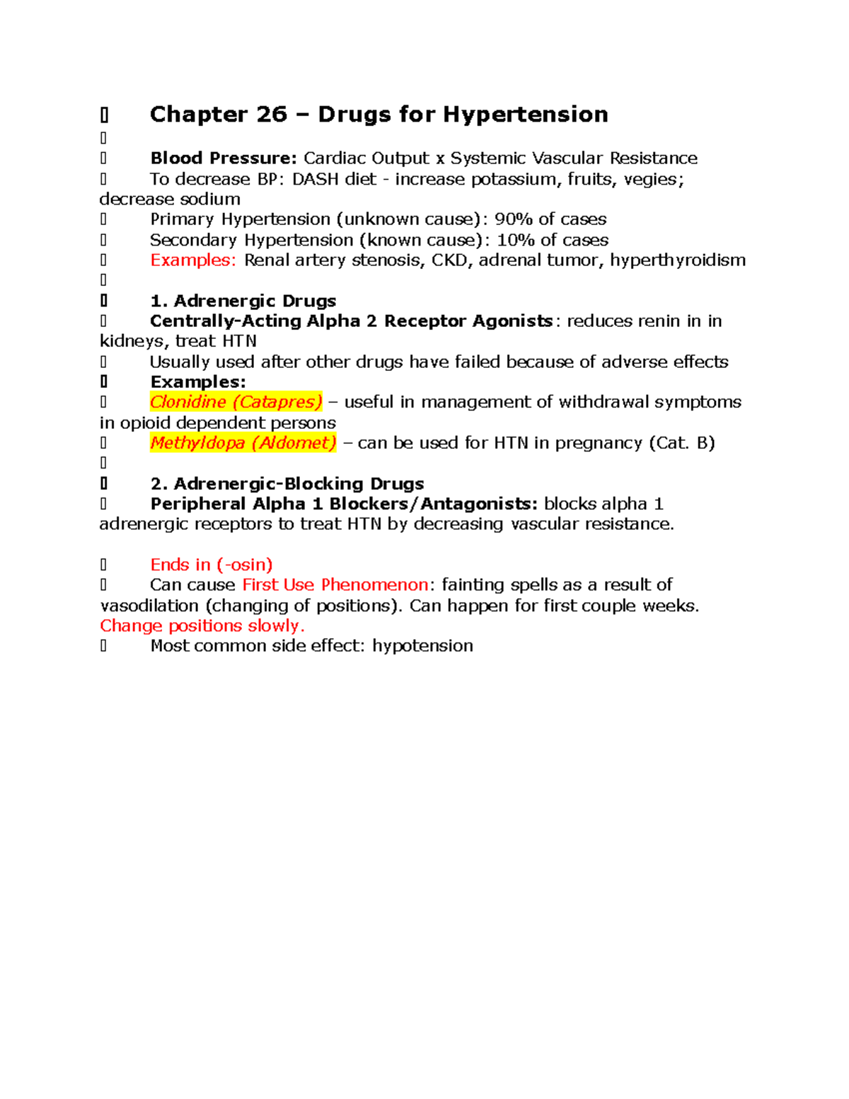 Pharm Exam 2 Notes - Chapter 26 – Drugs For Hypertension Blood Pressure ...