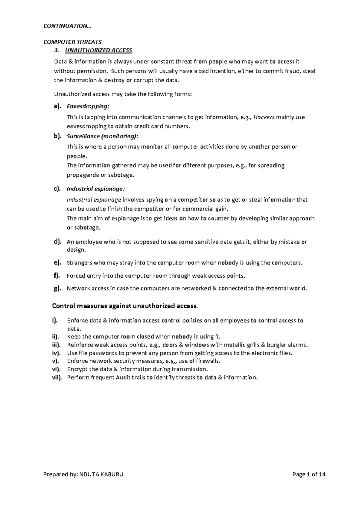 MIT Notes- Threats AND Crimes - CONTINUATION... COMPUTER THREATS 3 ...