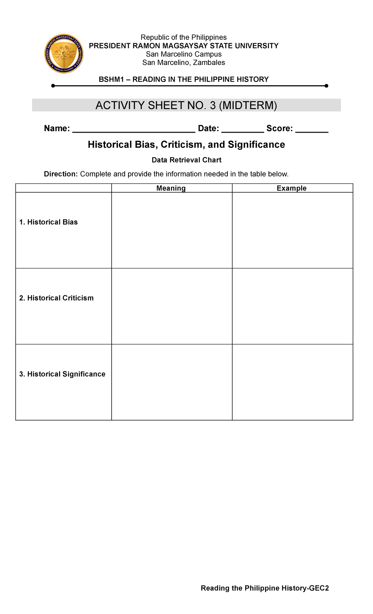 BSHM1 Midterm Activities 2022 2023 - PRESIDENT RAMON MAGSAYSAY STATE ...