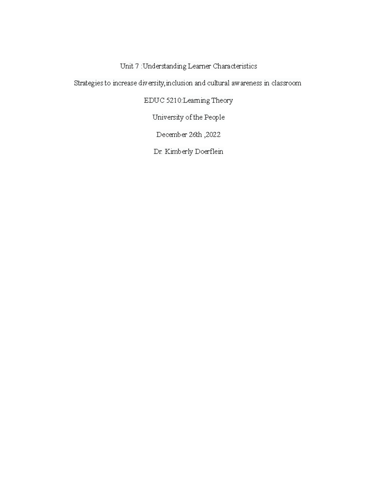 EDUC 5210 Unit 7 Portfolio - Unit 7 :Understanding Learner ...