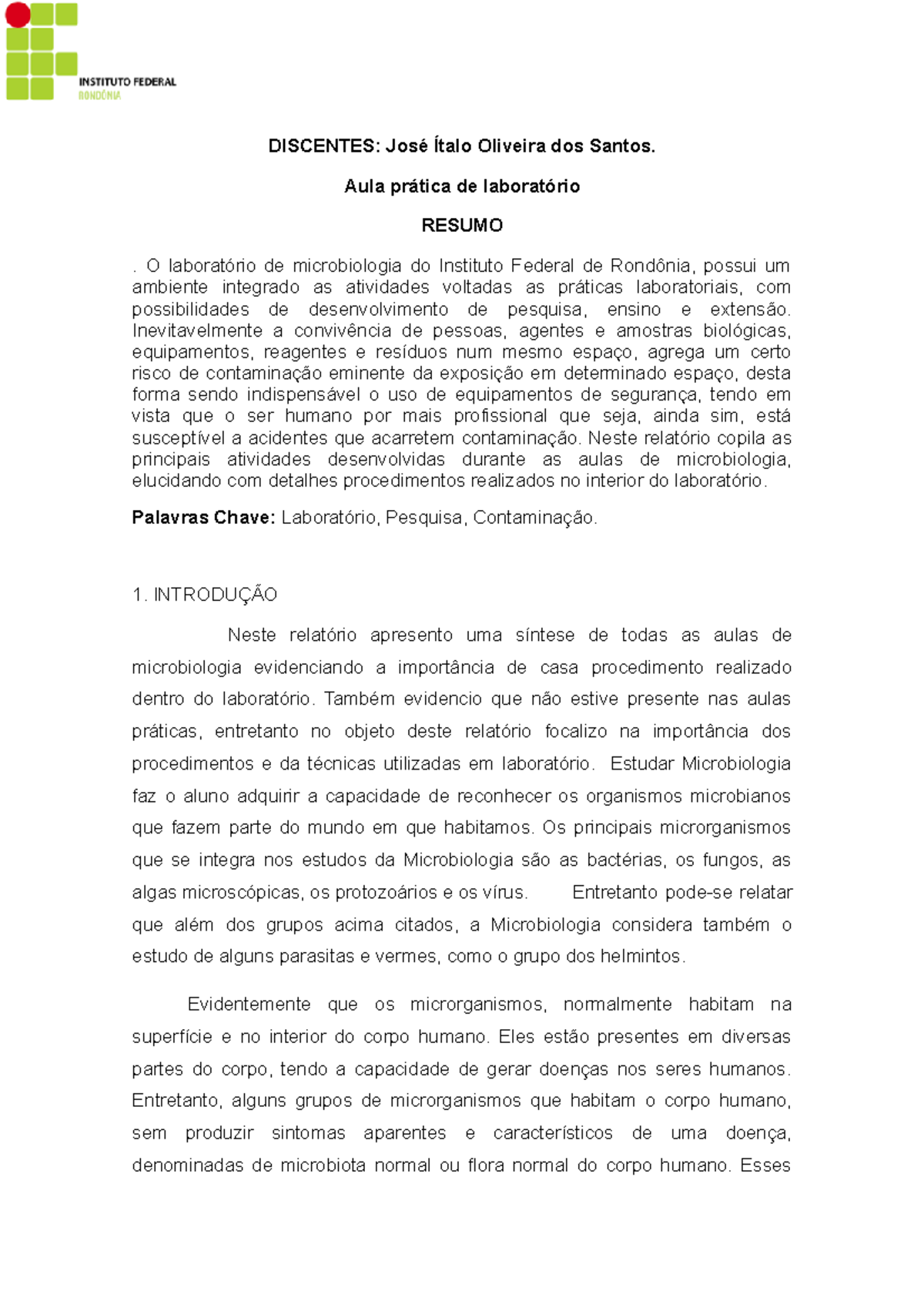 Relatório De Aula Prática No Laboratório Discentes José Ítalo