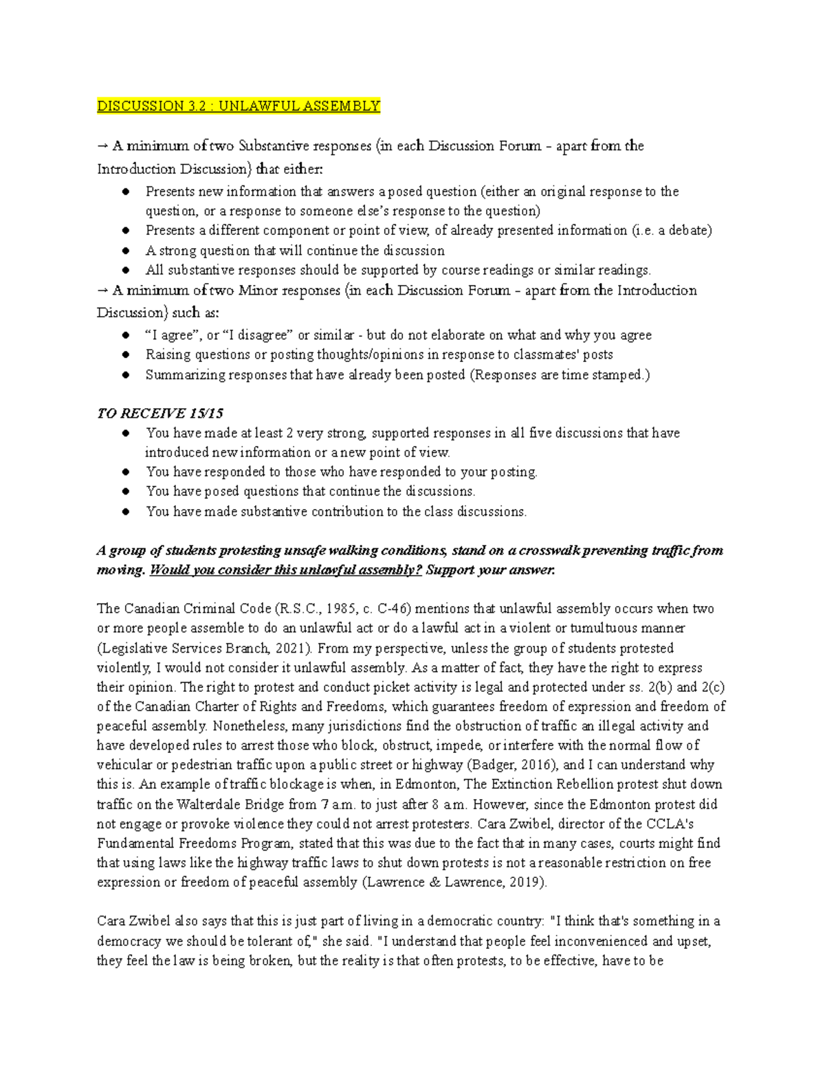 Discussion 3.2 unlawful assembly DISCUSSION 3 UNLAWFUL ASSEMBLY → A