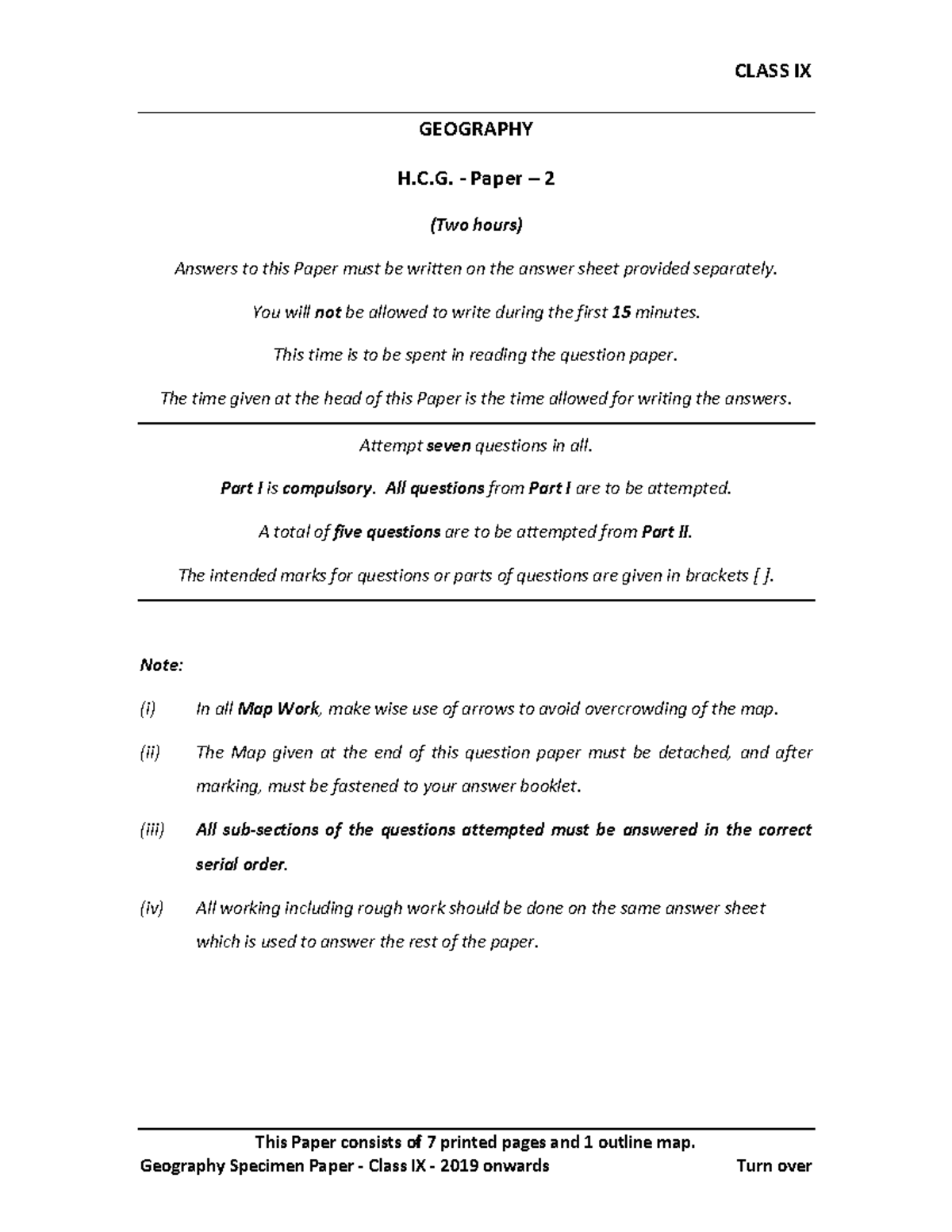 ICSE Class 9 Geography Sample official - CLASS IX This Paper consists ...