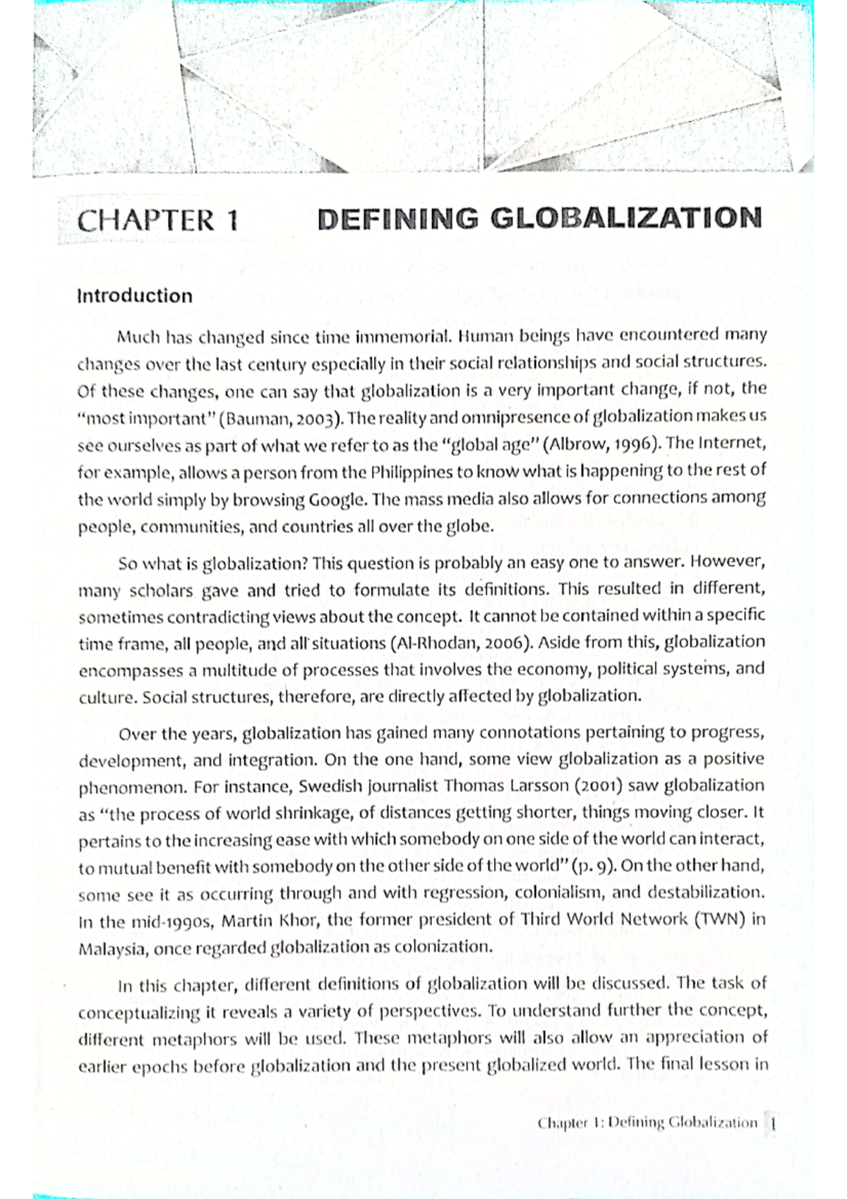Chapter-1 - Chapter 1- Globalization - CHAPTER 1 DEFINING GLOBALIZATION ...