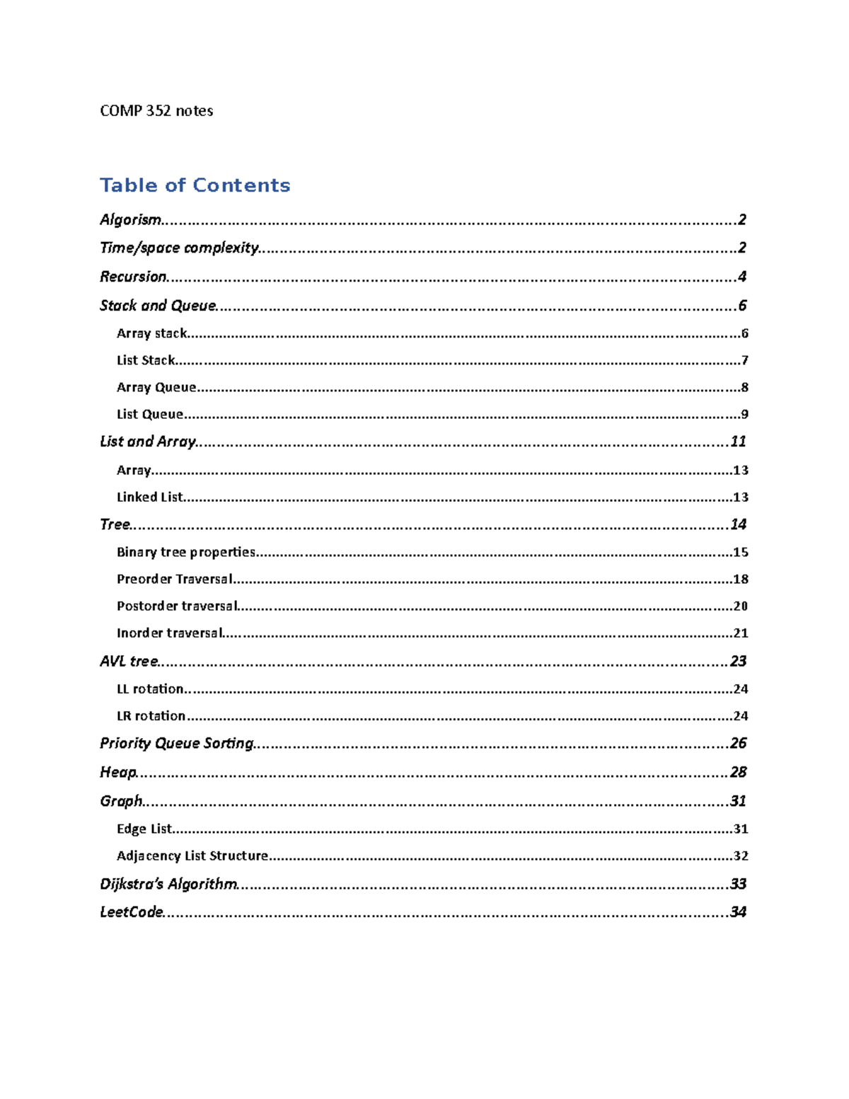 COMP 352 notes whole course - COMP 352 notes - Studocu