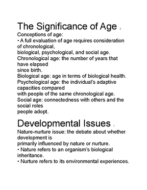 Life Span and Development - The Importance of Studying Life- Span