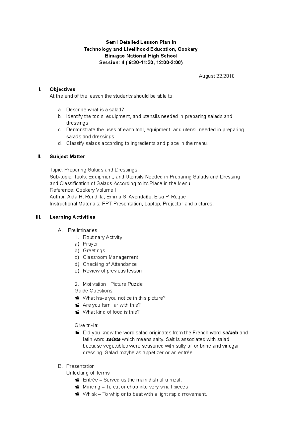 Semi Detailed Lesson Plan In English Grade 4 Nouns