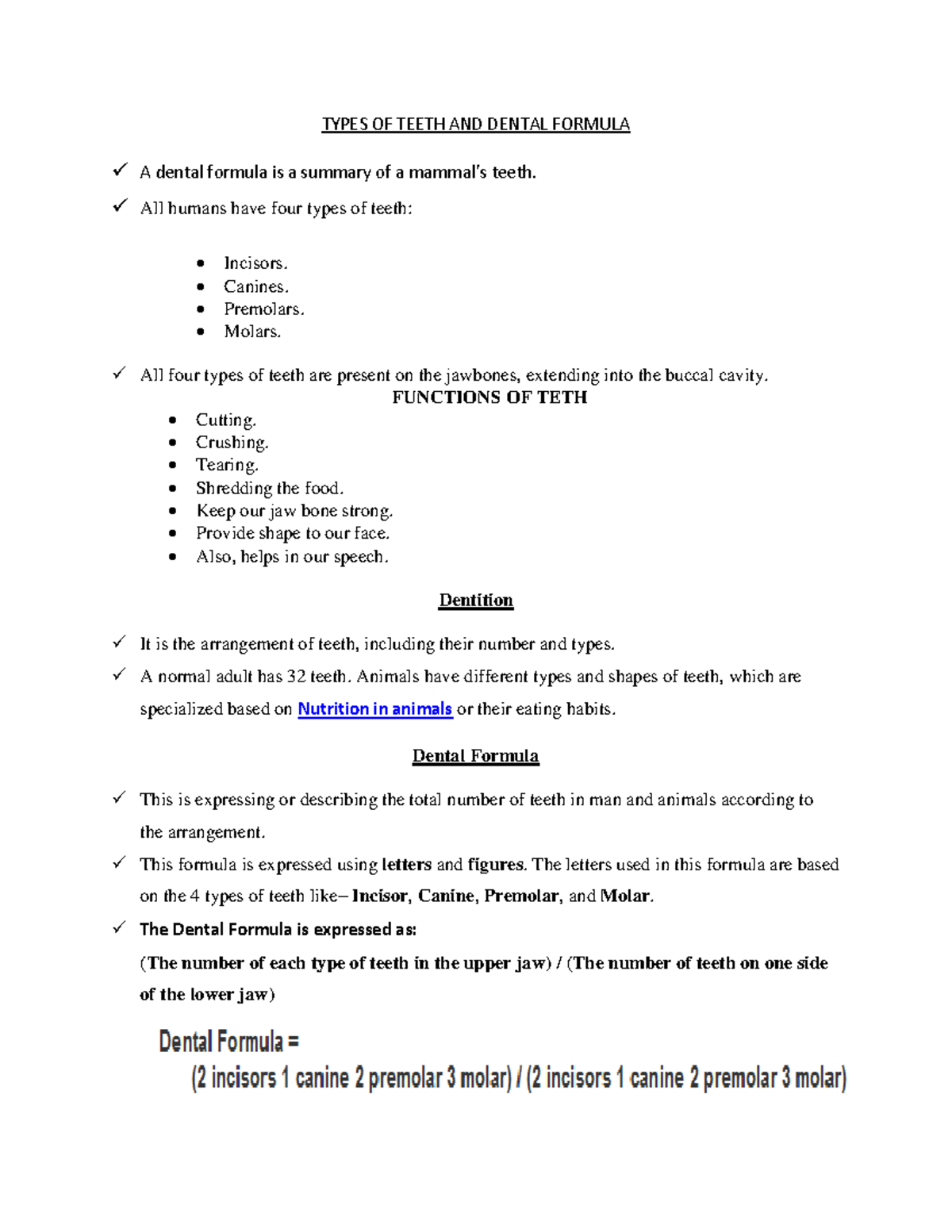 Dental Notes - NULL - TYPES OF TEETH AND DENTAL FORMULA A dental ...
