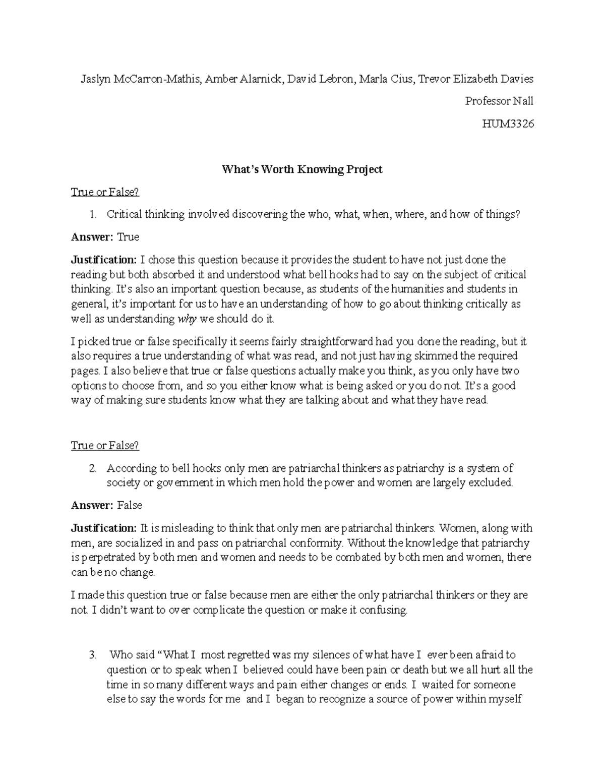 WWKP paper questions - Jaslyn McCarron-Mathis, Amber Alarnick, David ...