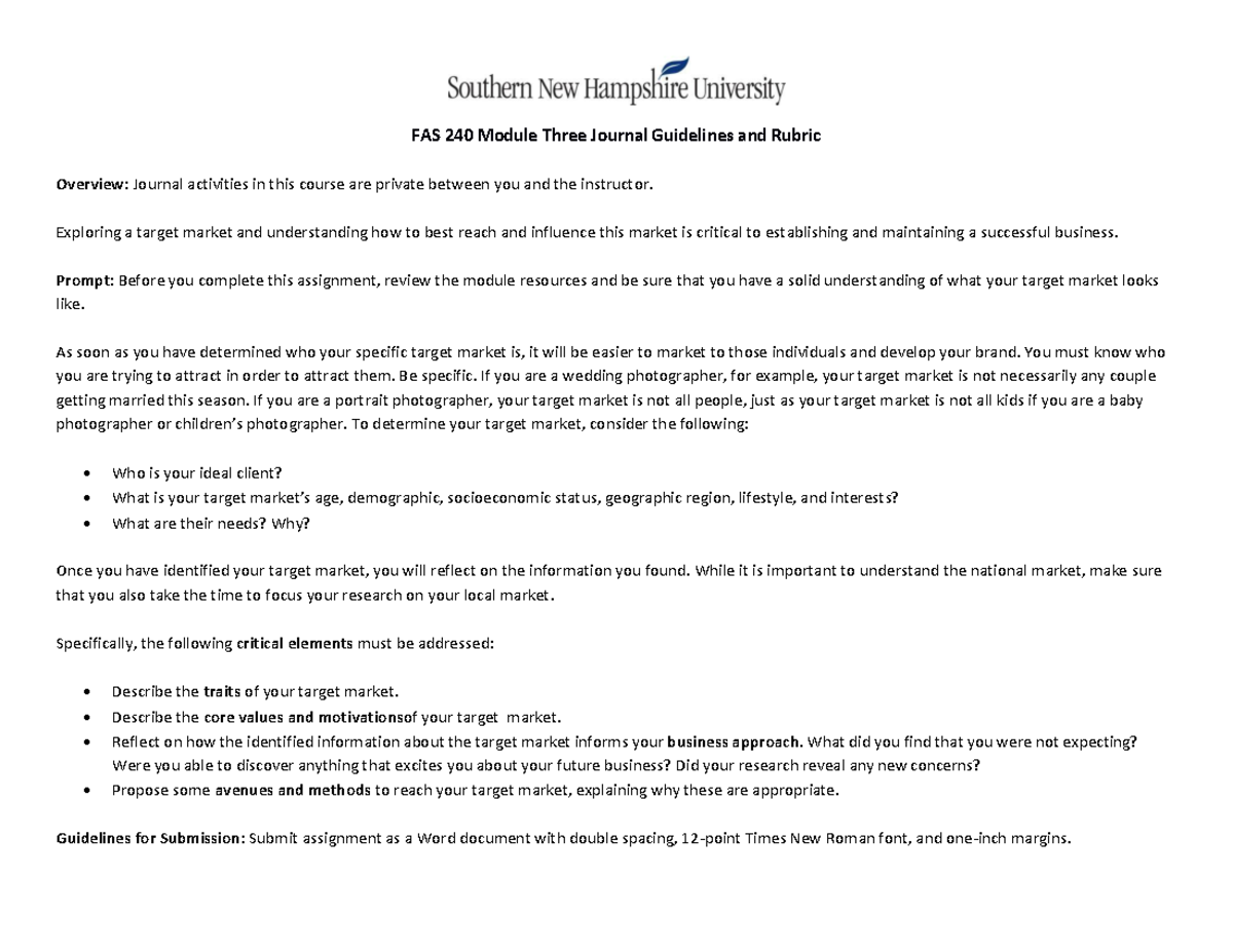 FAS 240 Module Three Journal Guidelines and Rubric - Exploring a target ...