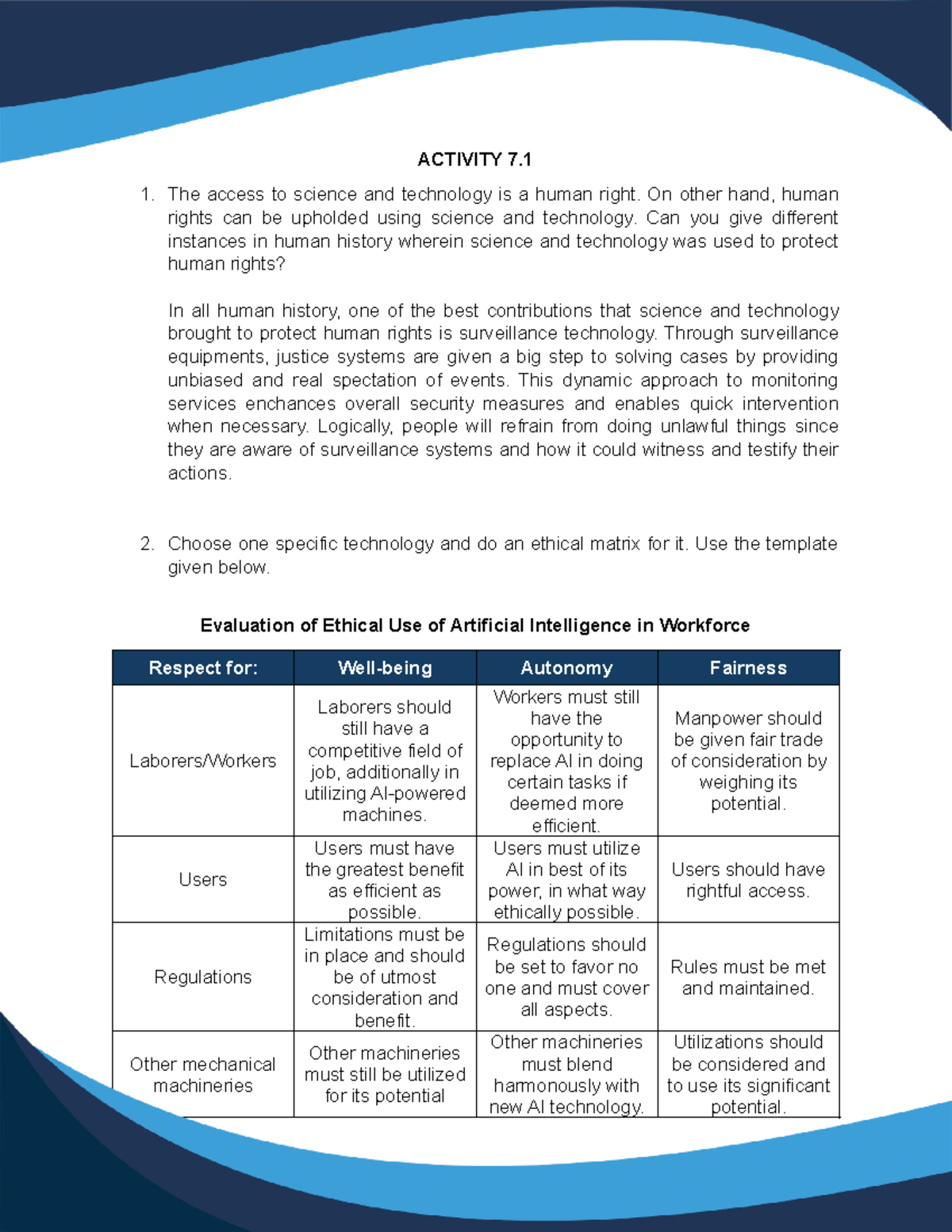 Science and Technology - ACTIVITY 7. The access to science and ...