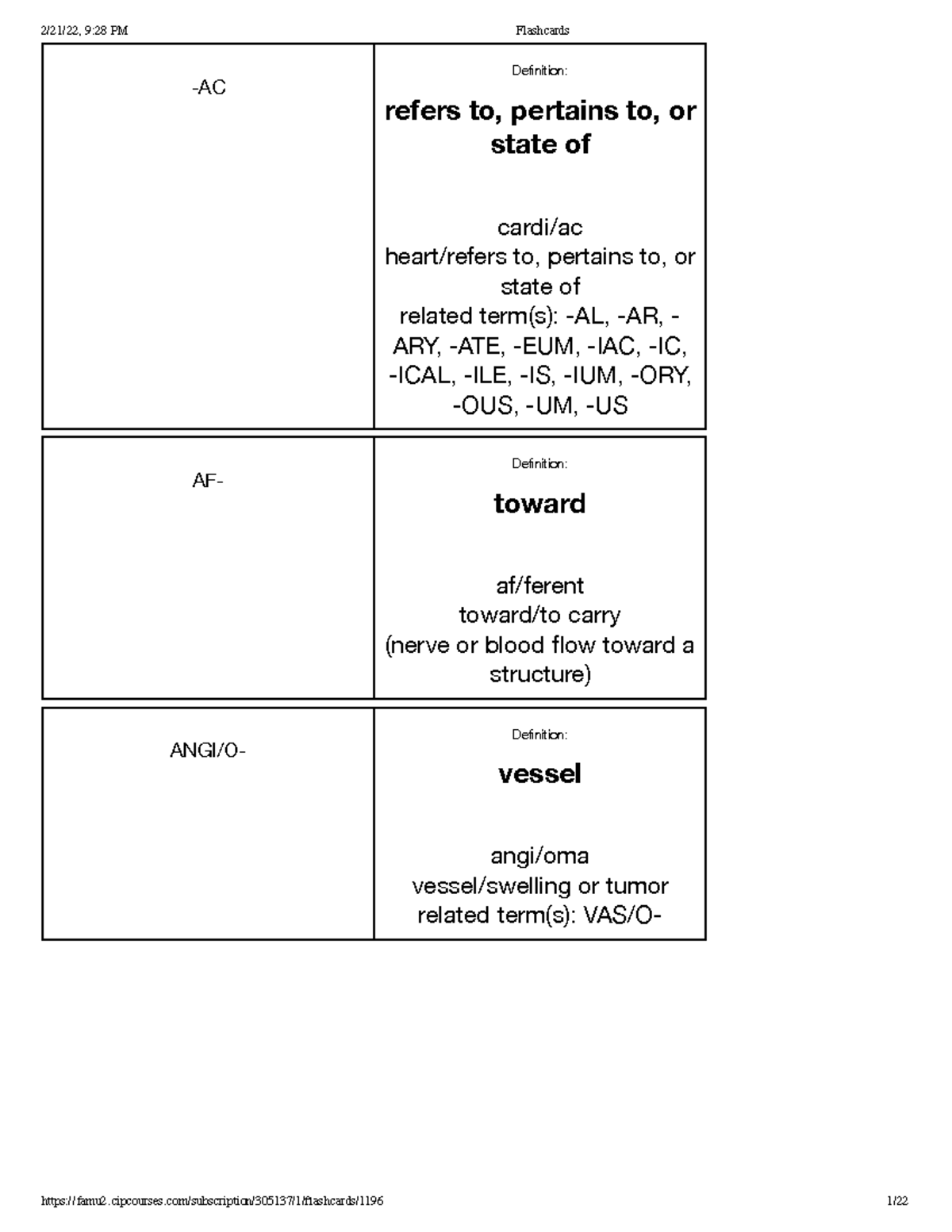 Chapter 8 Flashcards AC Definition refers to, pertains to, or state