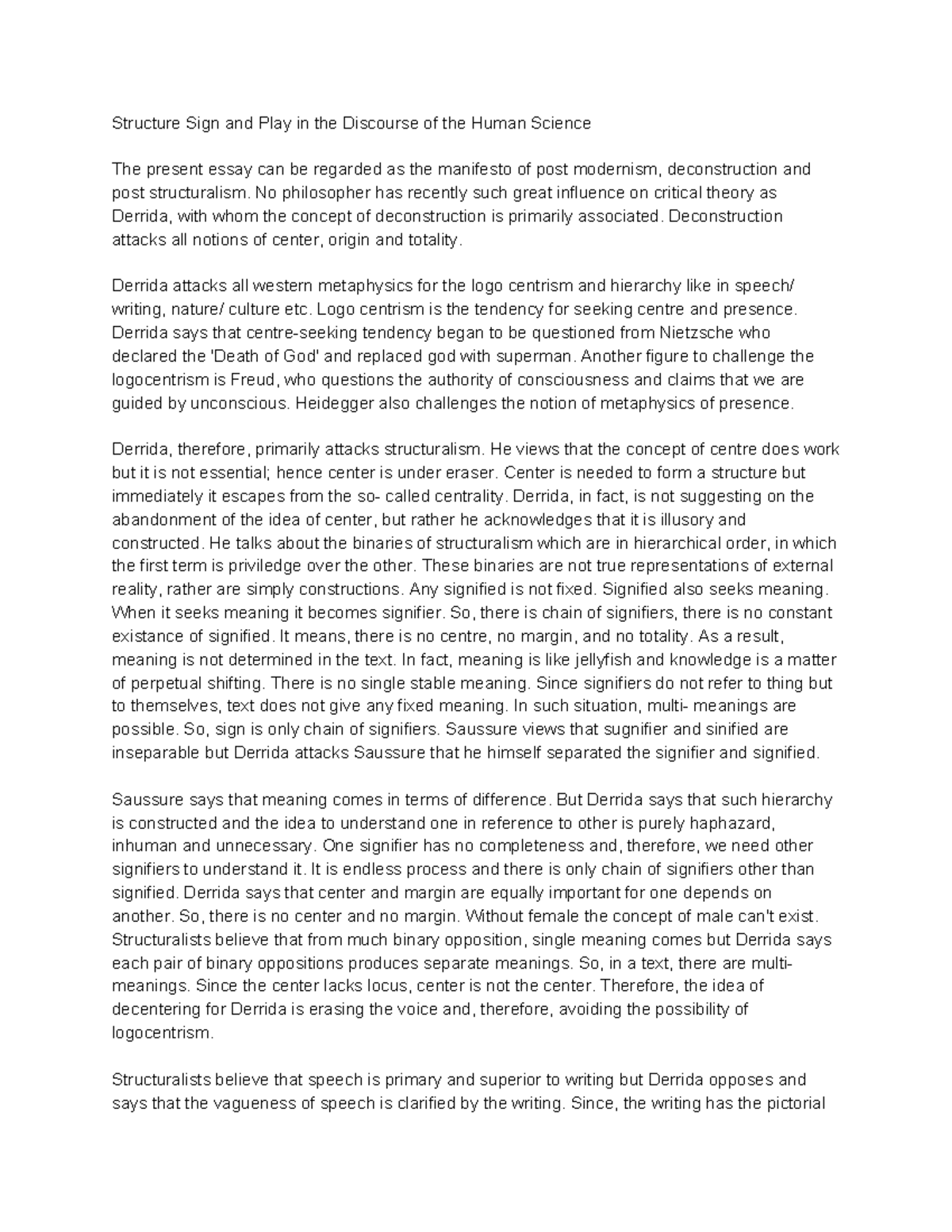 Structure Sign and Play in the Discourse of the Human Science - No ...