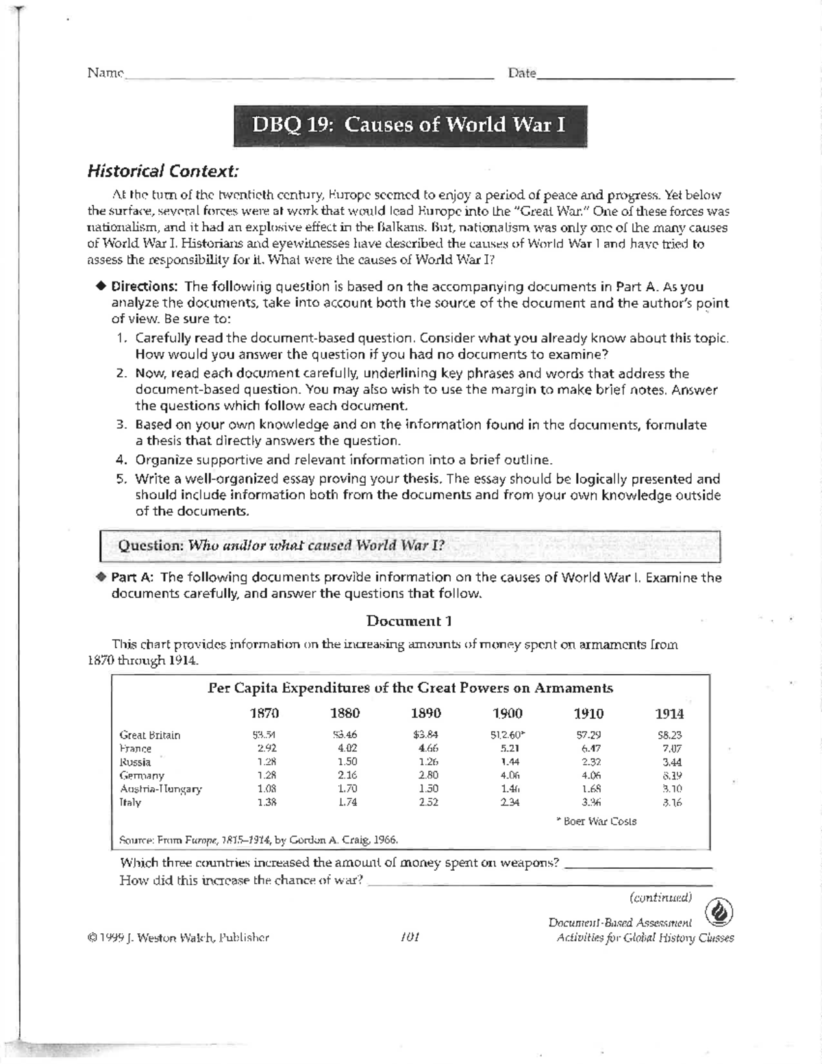 DBQ 19 - Causes of WWI - for tests - Studocu