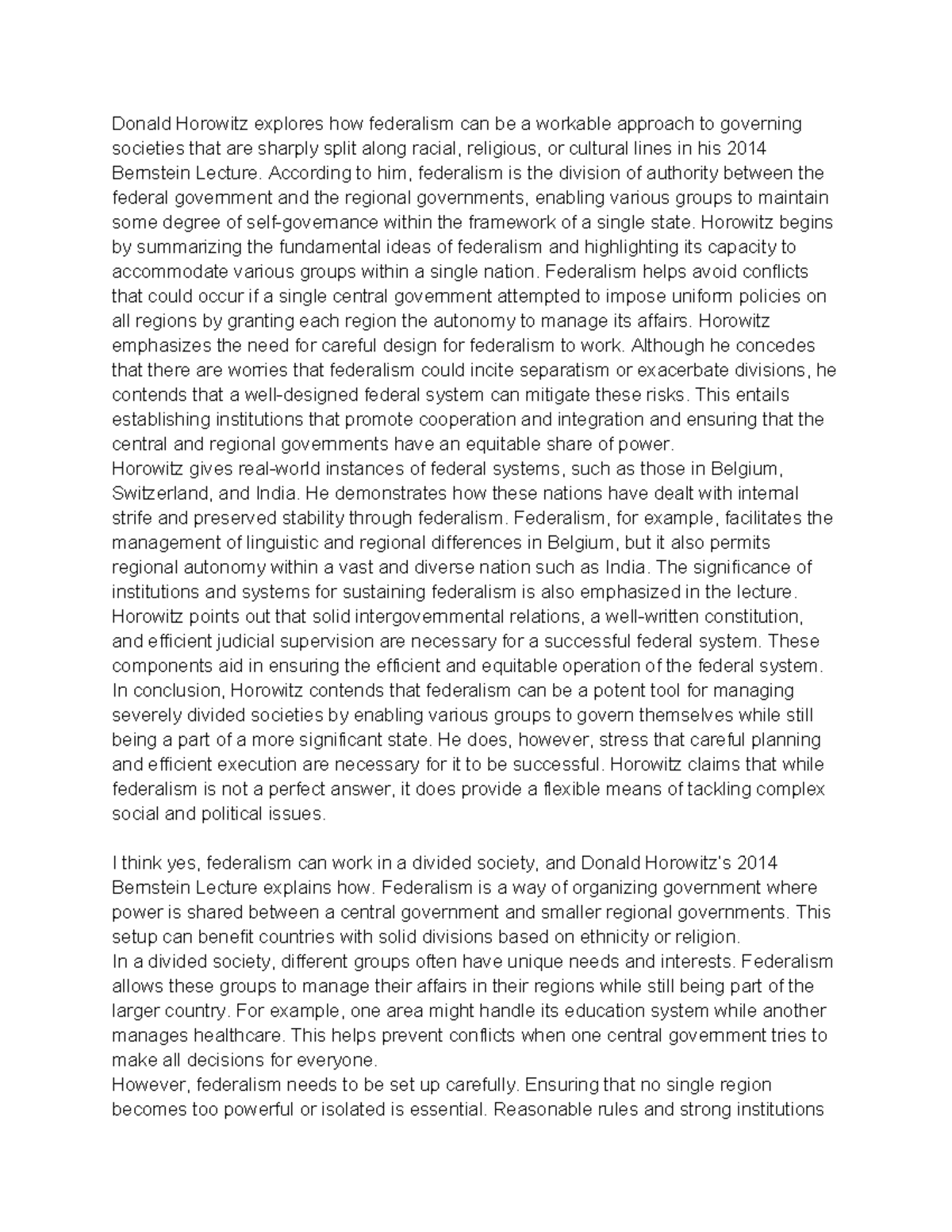 Programming Unit 1 - Donald Horowitz explores how federalism can be a ...