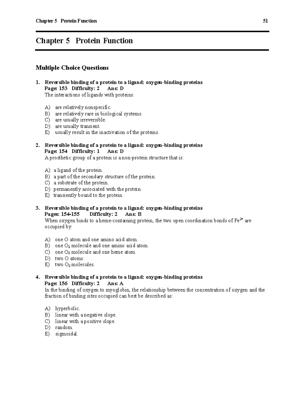 Biology Chapter 5 Protein Function & Enzymes Questions And Answers