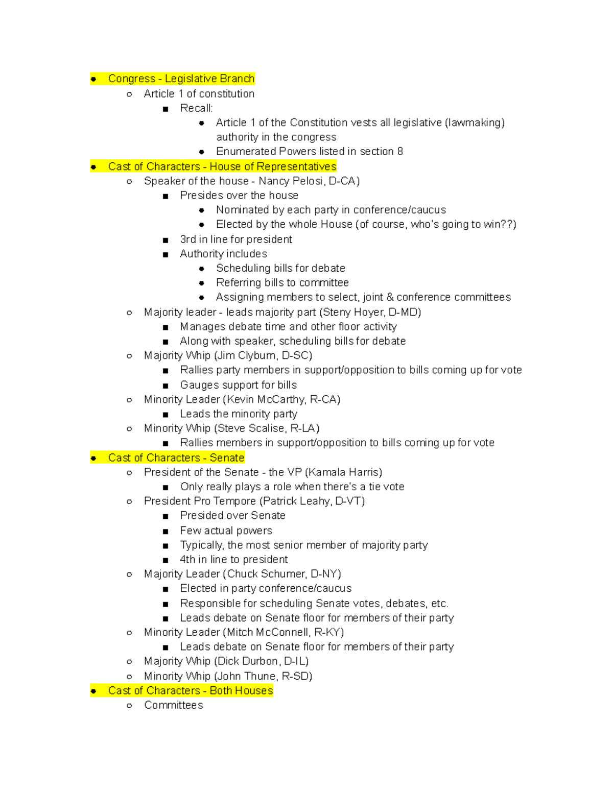 3 American Government Notes Post Midterm 2 - Congress - Legislative ...
