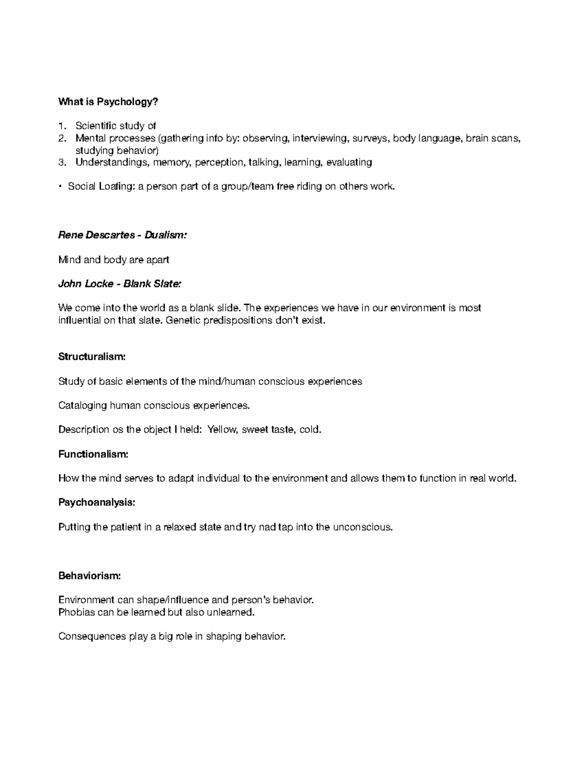 Psych 1 - Name of Teacher: Chris Ray Helpful detailed notes. - What is ...