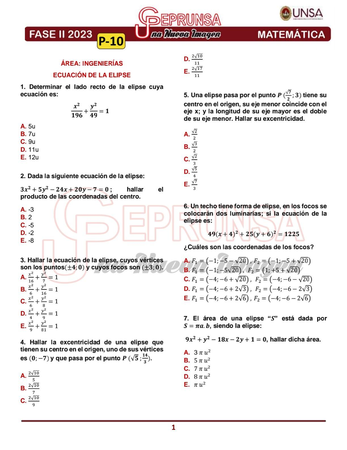 P- 10 Matemática Ceprunsa 2DA FASE - Matematica - Studocu