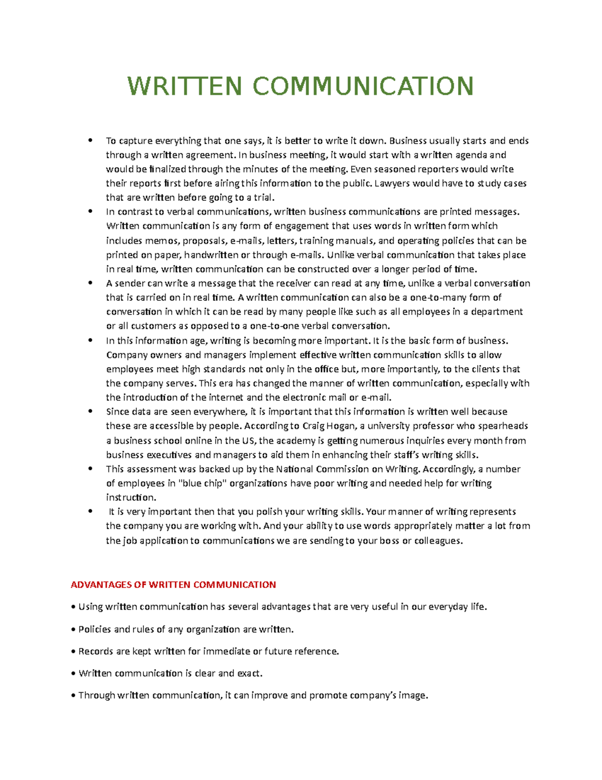 Written Communication - WRITTEN COMMUNICATION To capture everything ...