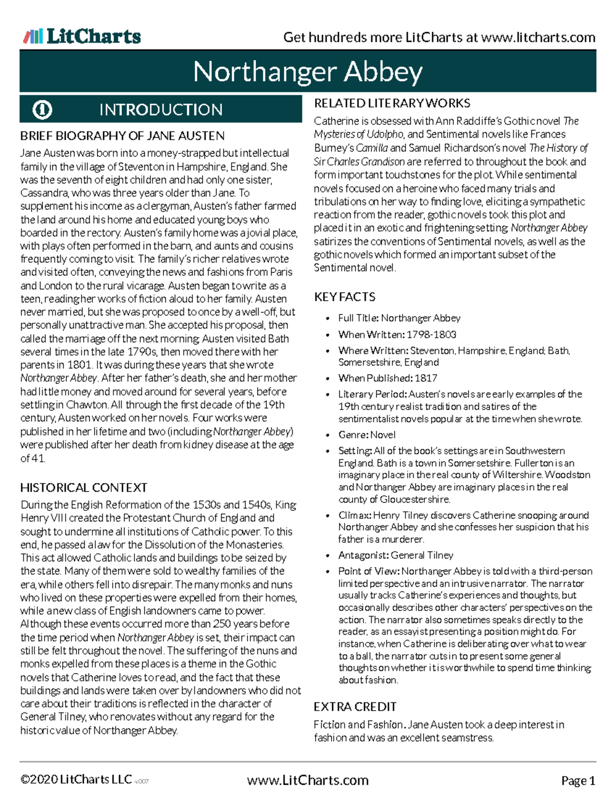 NorthangerAbbeyLit Chart Northanger Abbey BRIEF BIOGRAPHY OF JANE