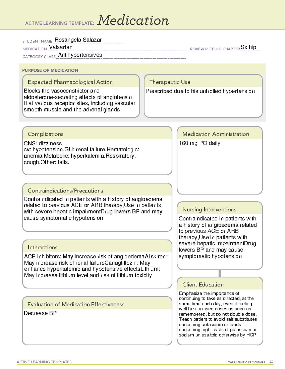 Med Templeate Valsartan - ACTIVE LEARNING TEMPLATES TherapeuTic ...