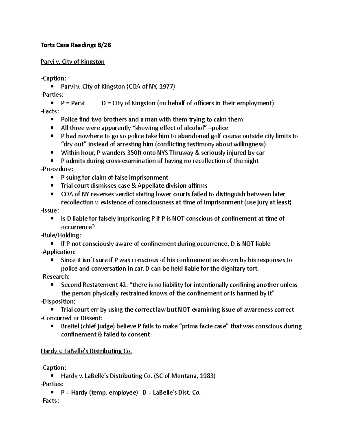 Torts Case Readings 8:28 - Torts Case Readings 8/ Parvi v. City of ...