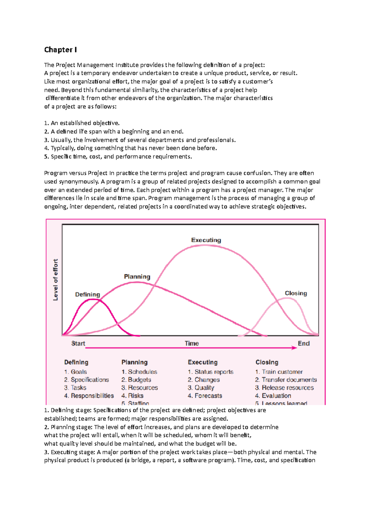 Chapter I - Summary Project Management: The Managerial Process ...