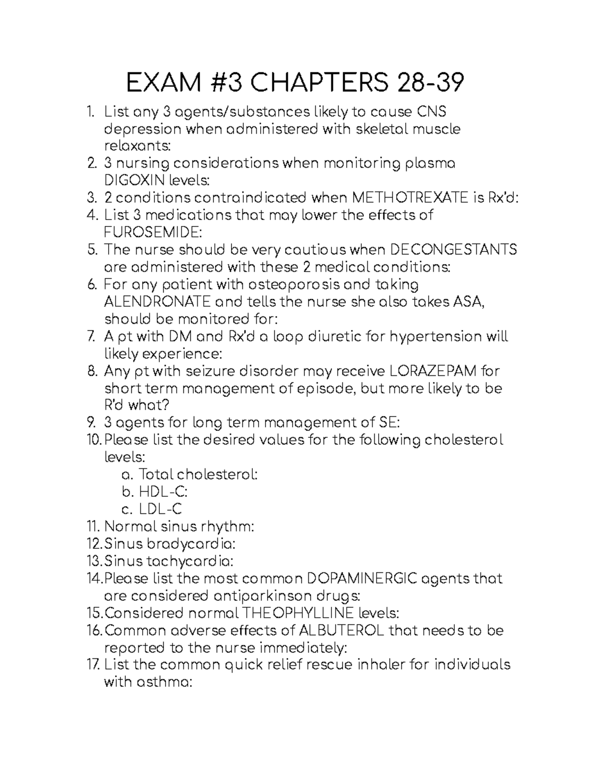 EXAM #3 Chapter 28-39 - Study Guides - EXAM #3 CHAPTERS 28- List Any 3 ...