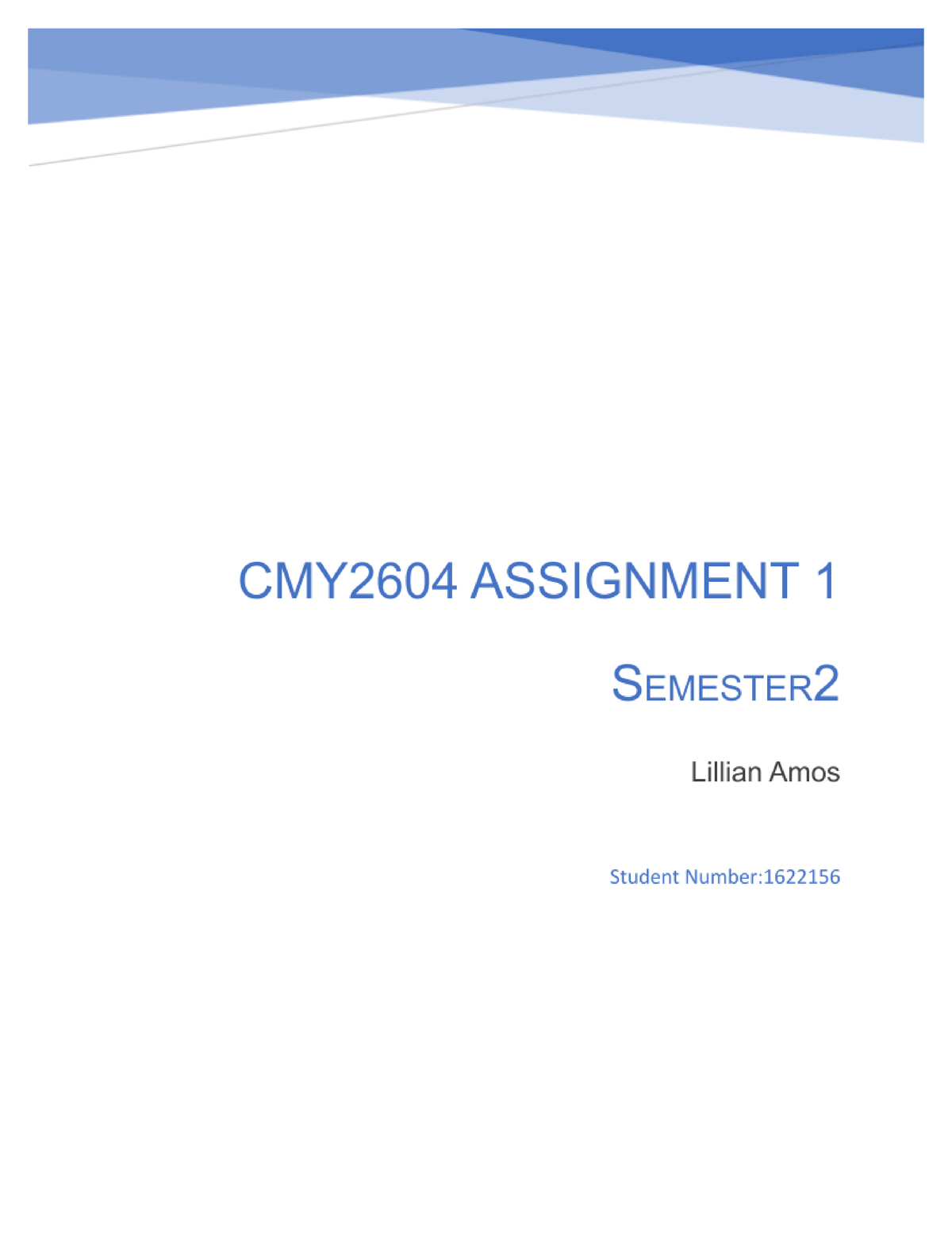 Lillian assignment 1 CMY2064 - Table of Contents 1 Question - Studocu