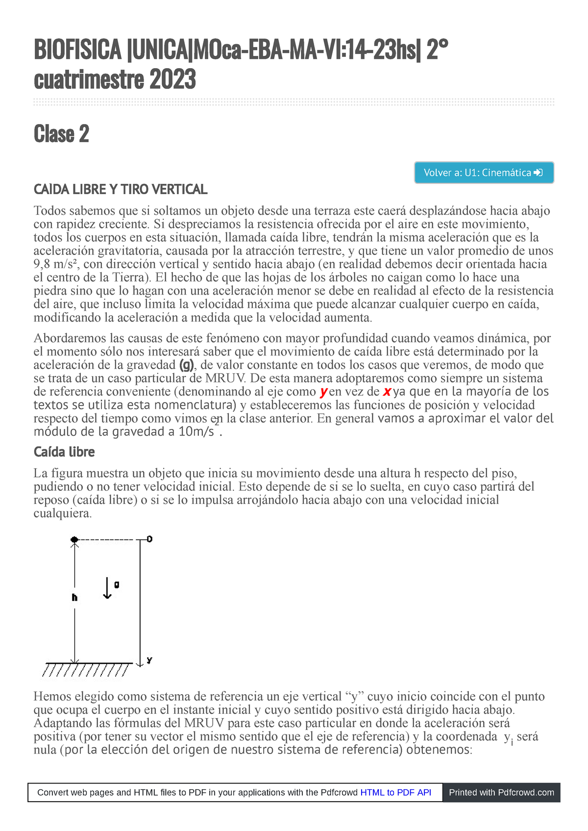 Clase 2 Caída Libre Y TIRO Vertical - Volver A: U1: Cinemática Clase 2 ...