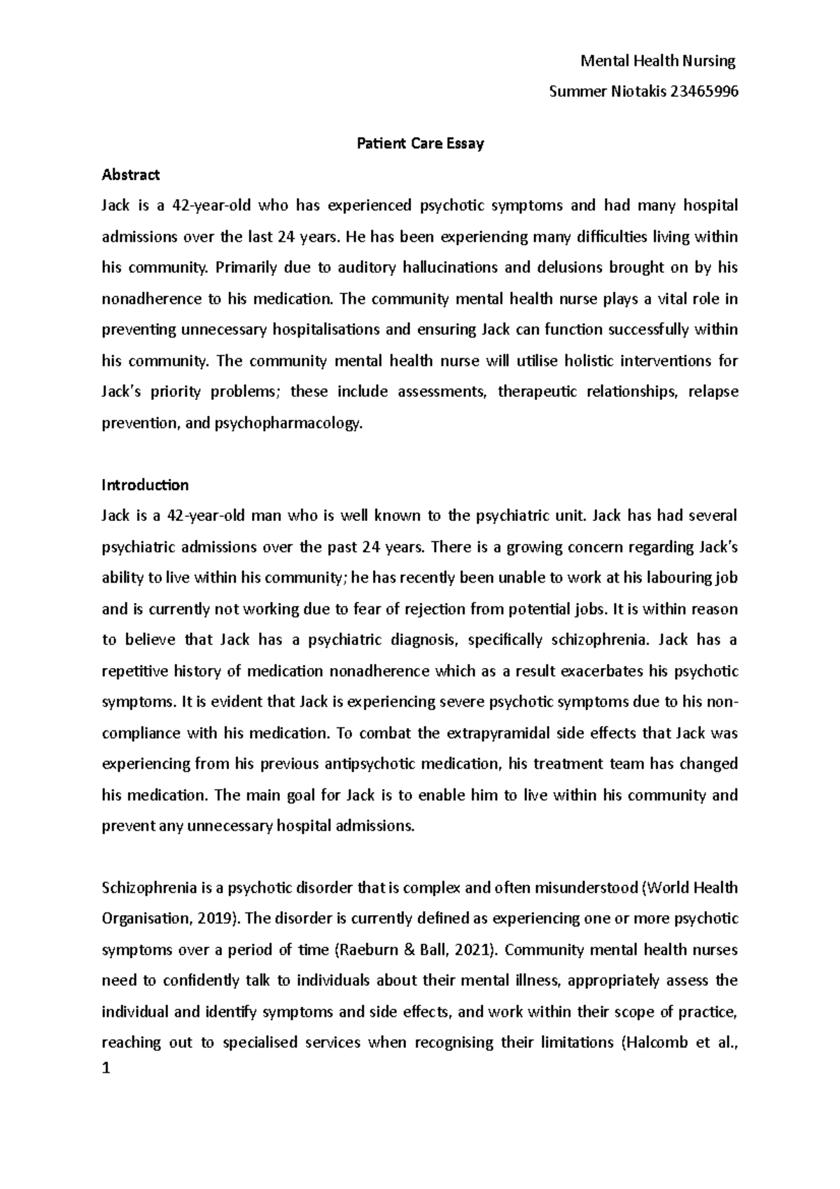 Patient Care Essay - Summer Niotakis 23465996 Patient Care Essay ...