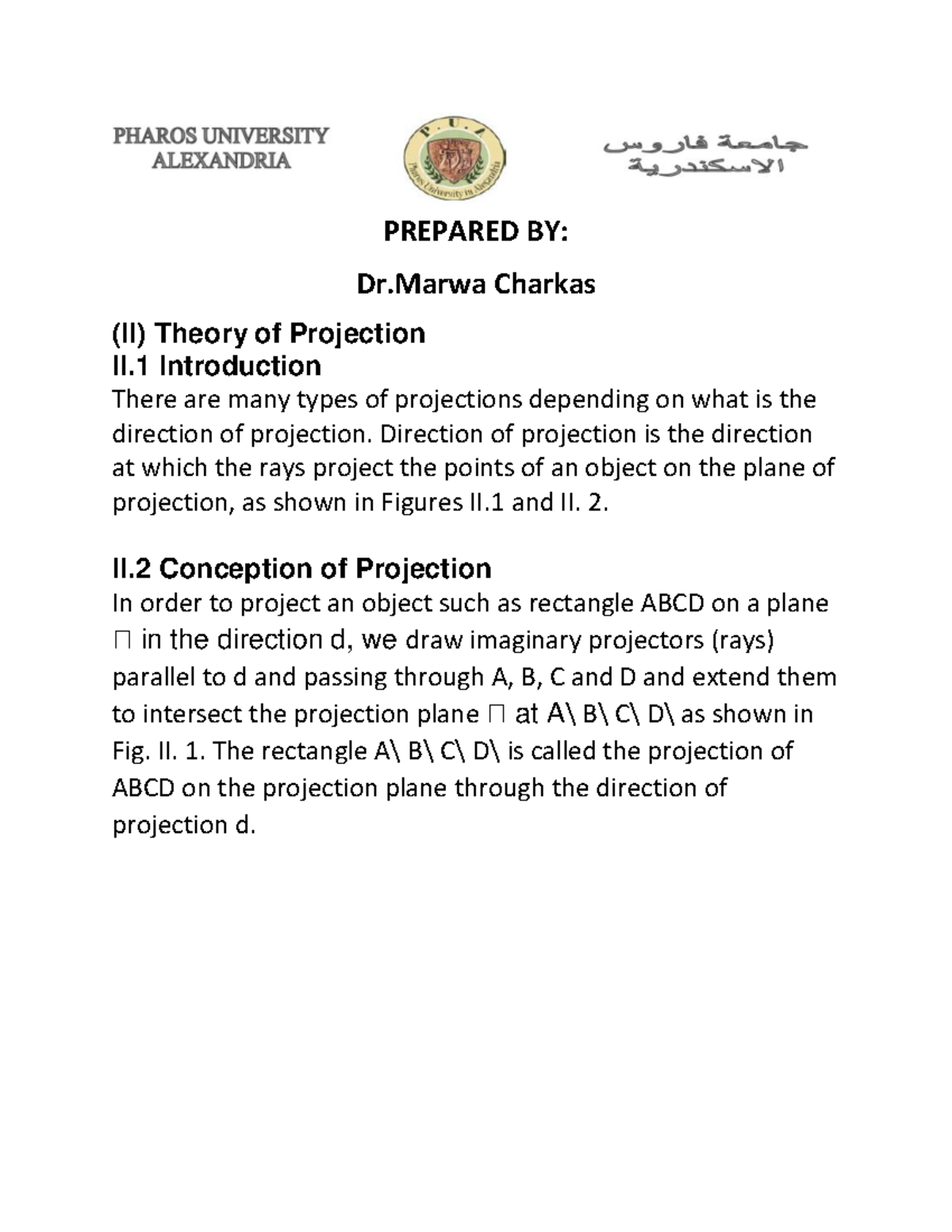 Projection - Lecture for Drawing - PREPARED BY: Dr Charkas (II) Theory ...