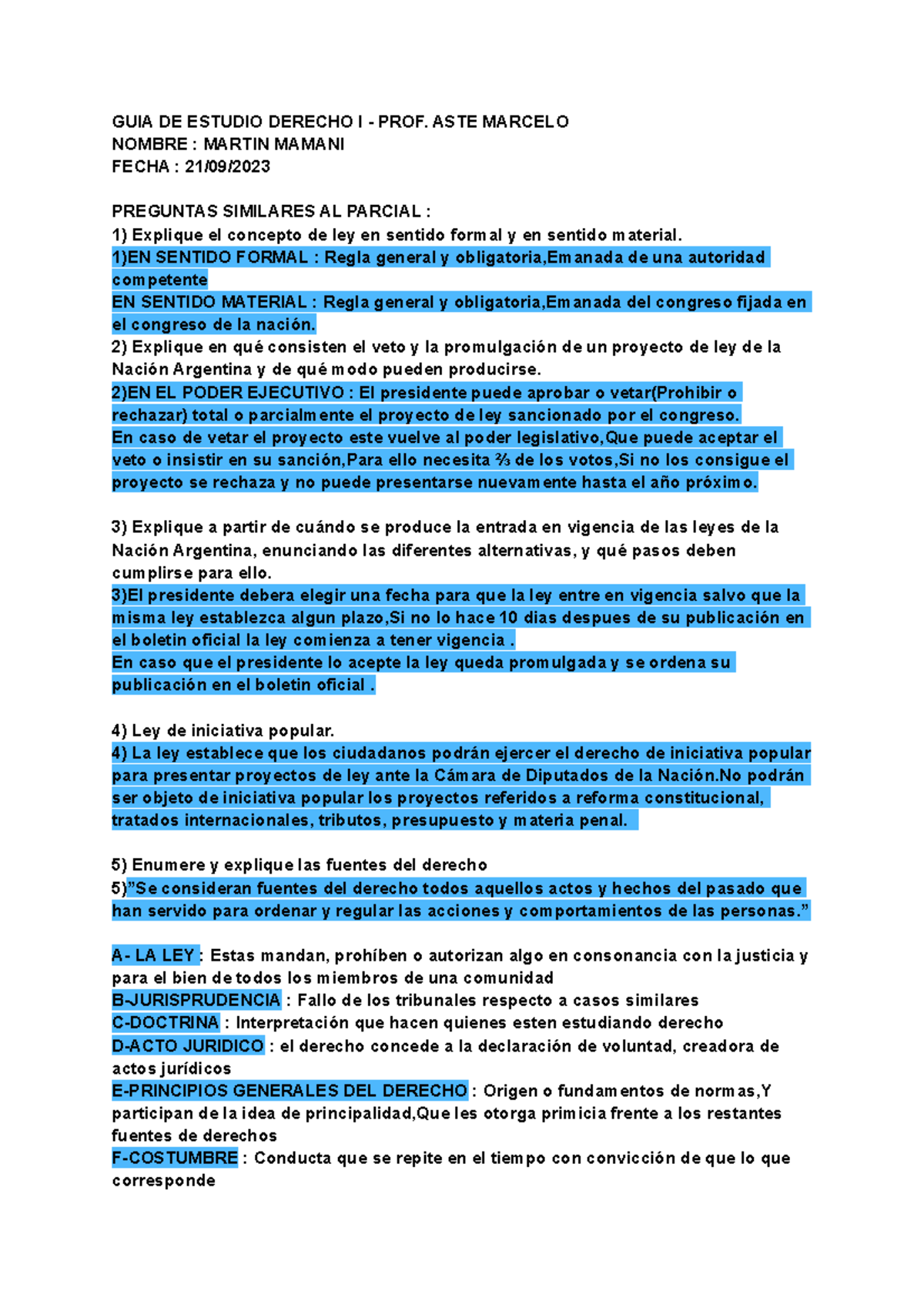 GUIA DE Estudio Derecho I - PROF - GUIA DE ESTUDIO DERECHO I - PROF ...