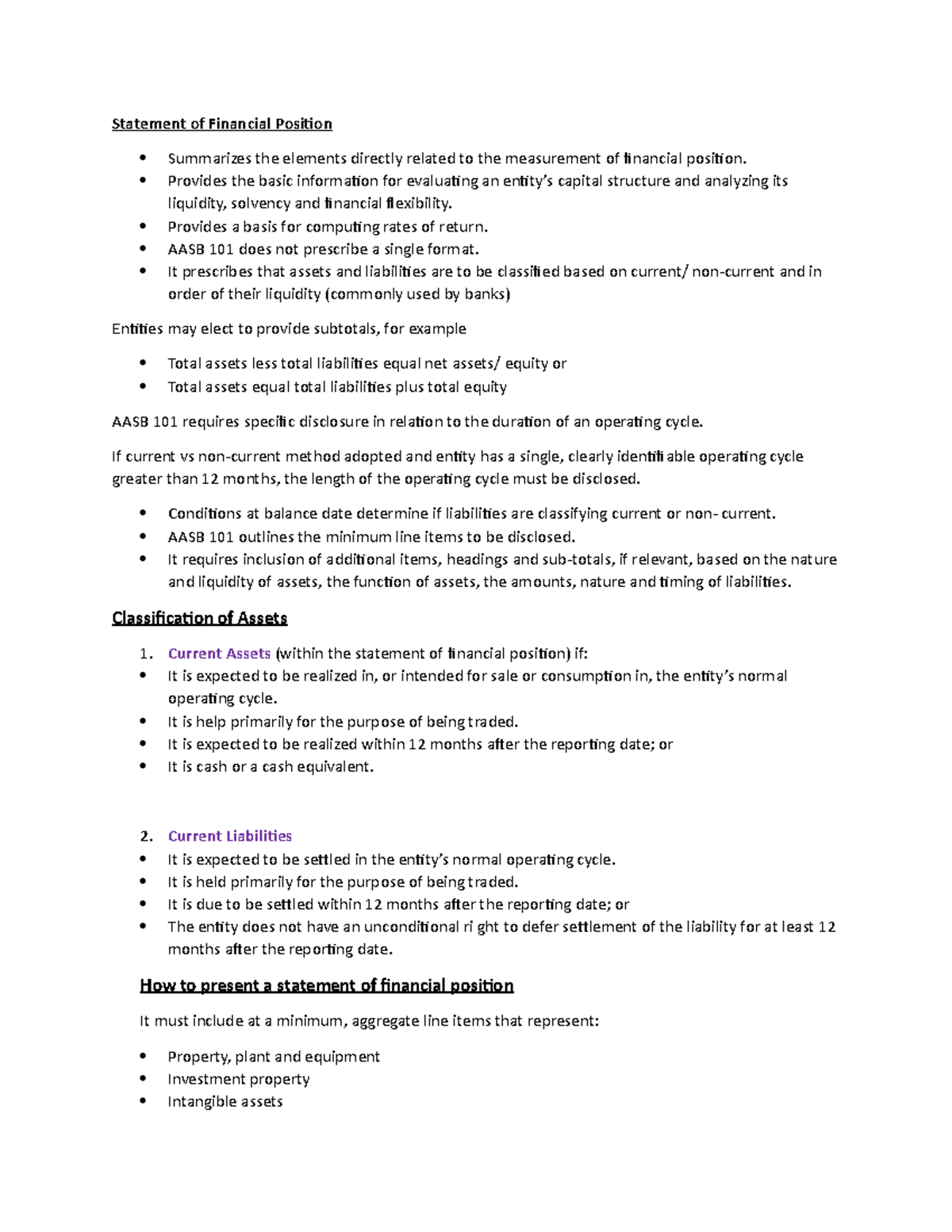 Fianncial Position - Lecture notes 4 - Statement of Financial Position ...